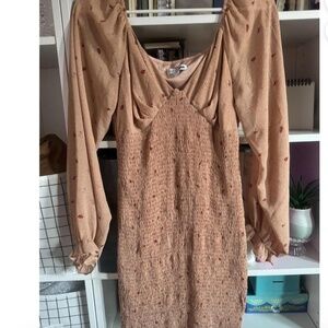 Tan floral dress Fashion Nova